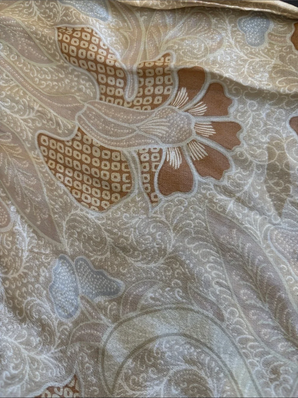 Liz Claiborne 100% Silk Floral Paisley Scarf Beige Brown Oblong Lightweight